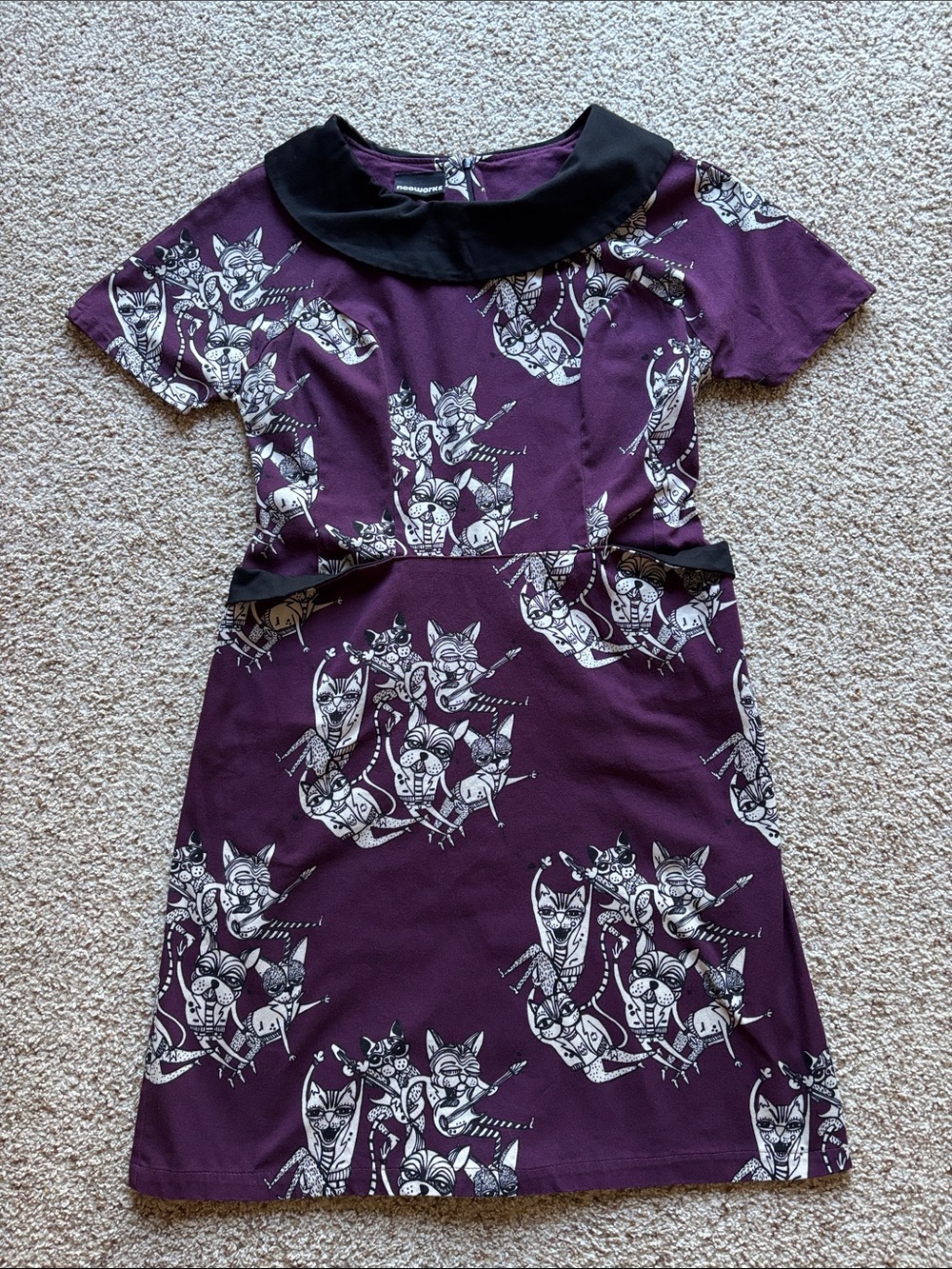 Nooworks Women’s Dark Purple Modern Rocking Cats Band Made in USA Sz S